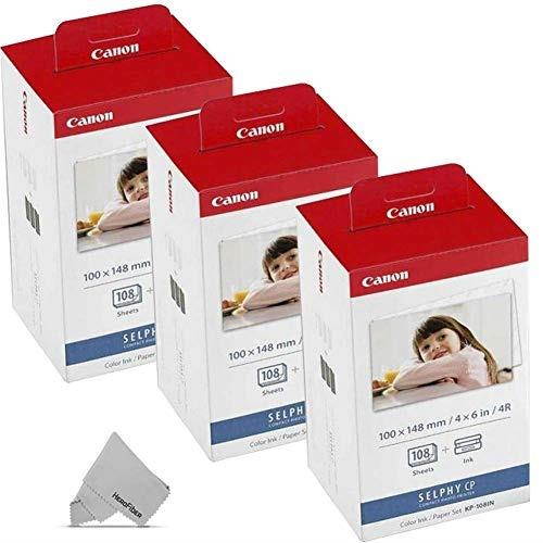 3 Pack Canon KP-108IN / KP108 Color Ink Paper includes 108 Ink Paper sheets + 6 Ink toners for Canon Selphy CP1300, CP1200, CP910, CP900, cp770, cp760 Compact Photo Printers