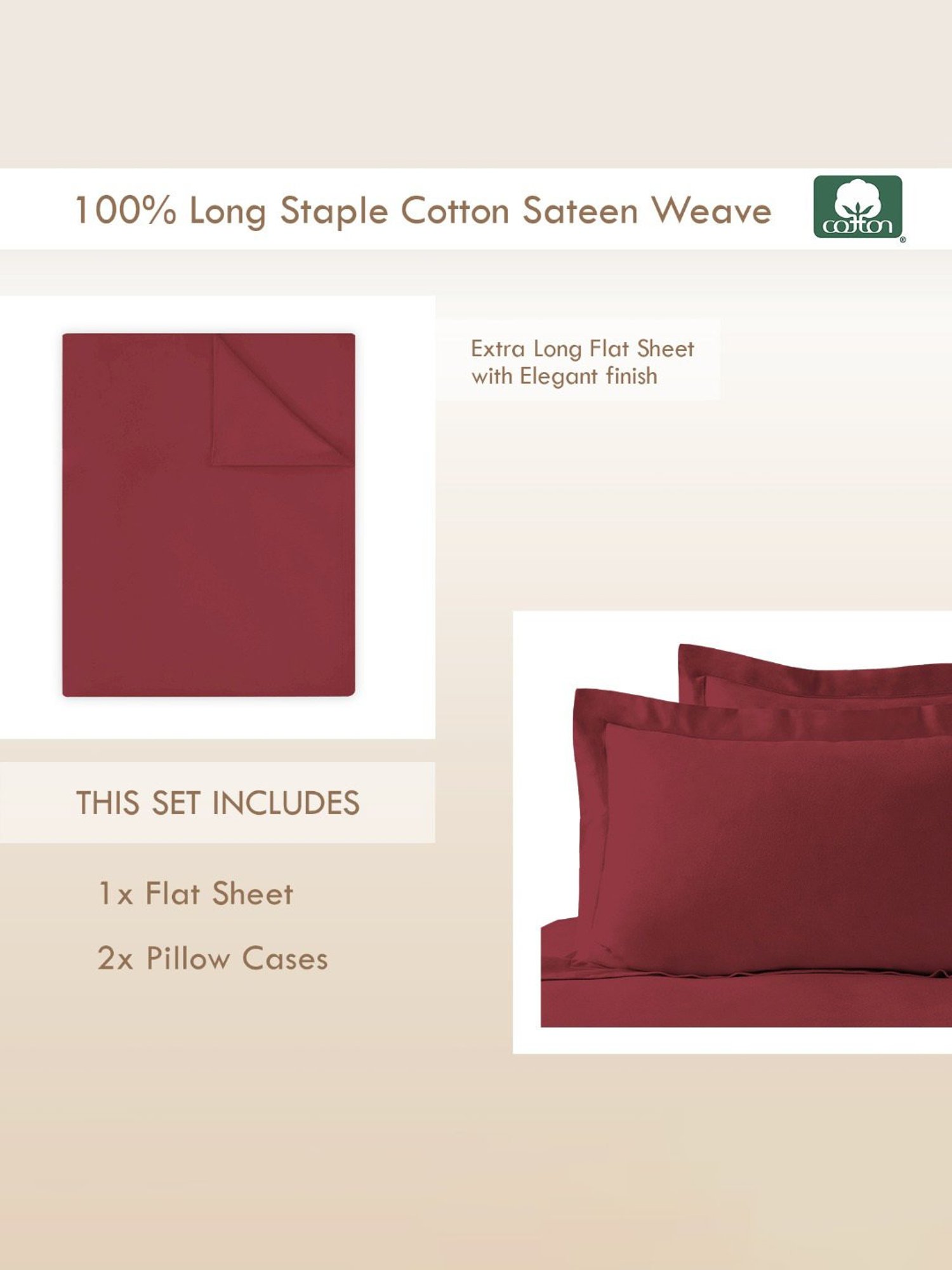 Pizuna Red 400 TC Cotton King Bed Sheet with 2 Pillow Covers