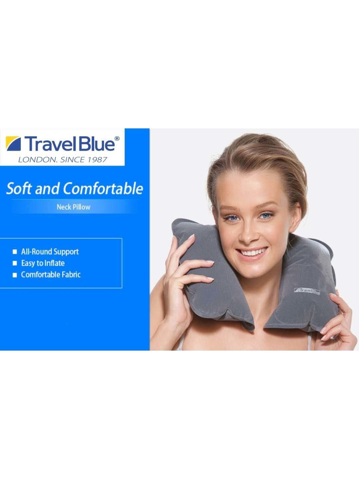 Travel Blue Grey Inflatable Neck Pillow