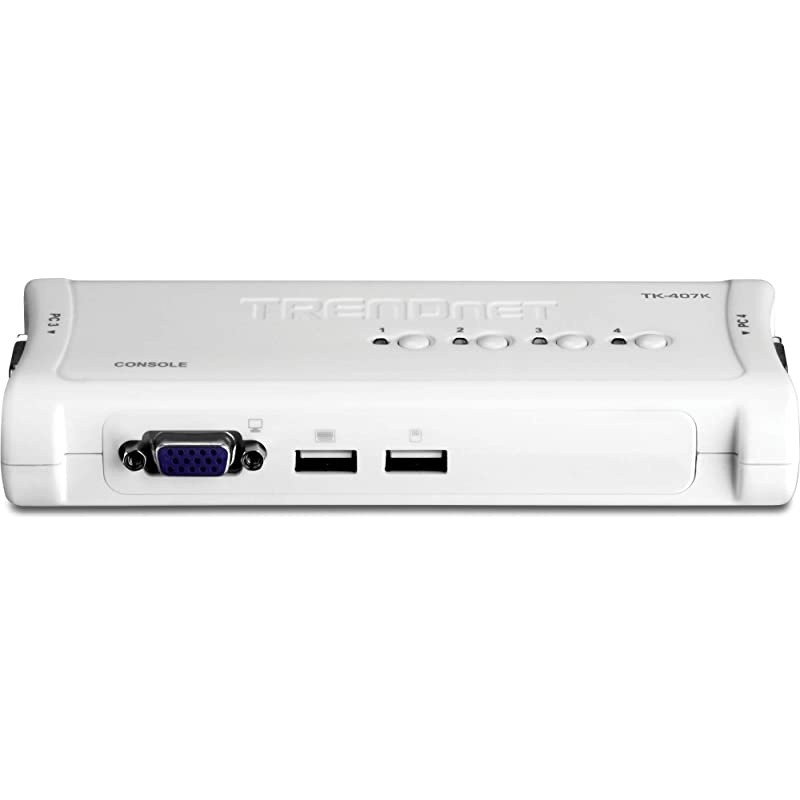 4Port USB KVM Switch Kit VGA USB Connections 2048 x 1536 Resolution Cabling Included Control up to 4 Computers TK407K