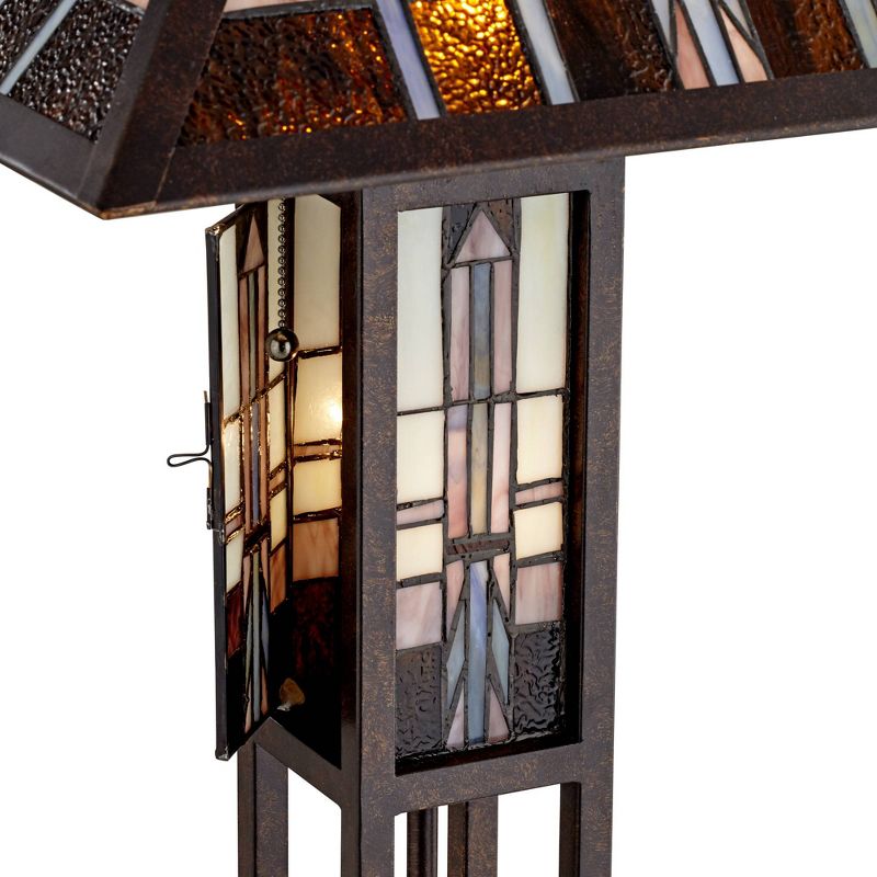 Robert Louis Tiffany Mission Floor Lamp Art Deco with Nightlight Oiled Bronze Stained Glass Shade for Living Room Reading Bedroom