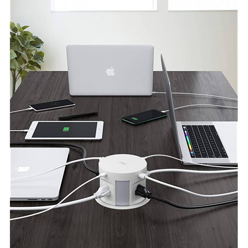 Automatic Pop up Outlet Wireless Charger Power Strip Surge Protector Recessed Outlet 4 AC Plug + TypeA and TypeC USB Port Outlets for Countertop Kitchen Island Conference Workbench