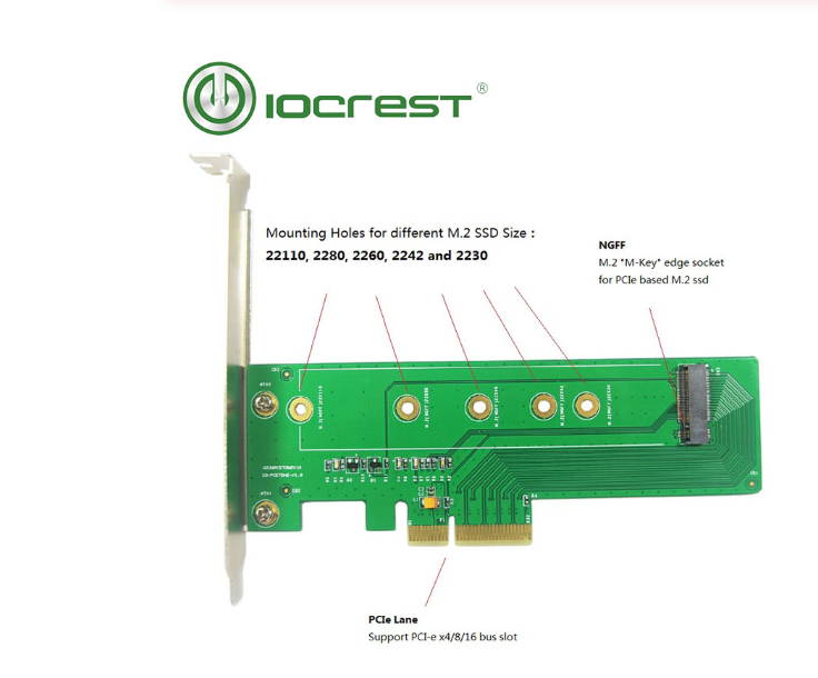M.2 ngff M key NVMe to PCI-e 3.0 x4 adapter pci express adapter for 22110 2280 2260 2242 2230 ssd dual voltage power