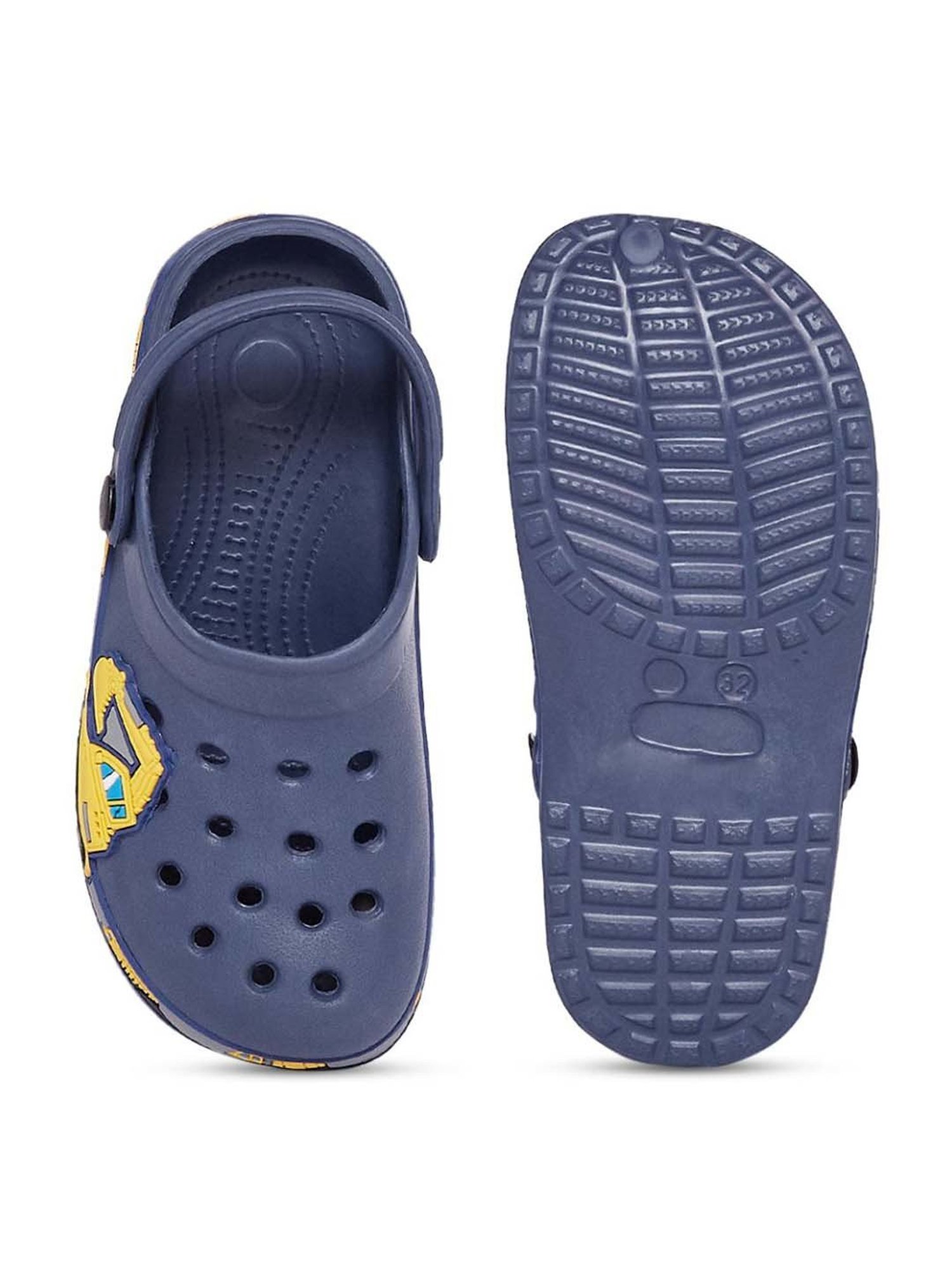 Yellow by Westside Navy Stripe Pattern Slides