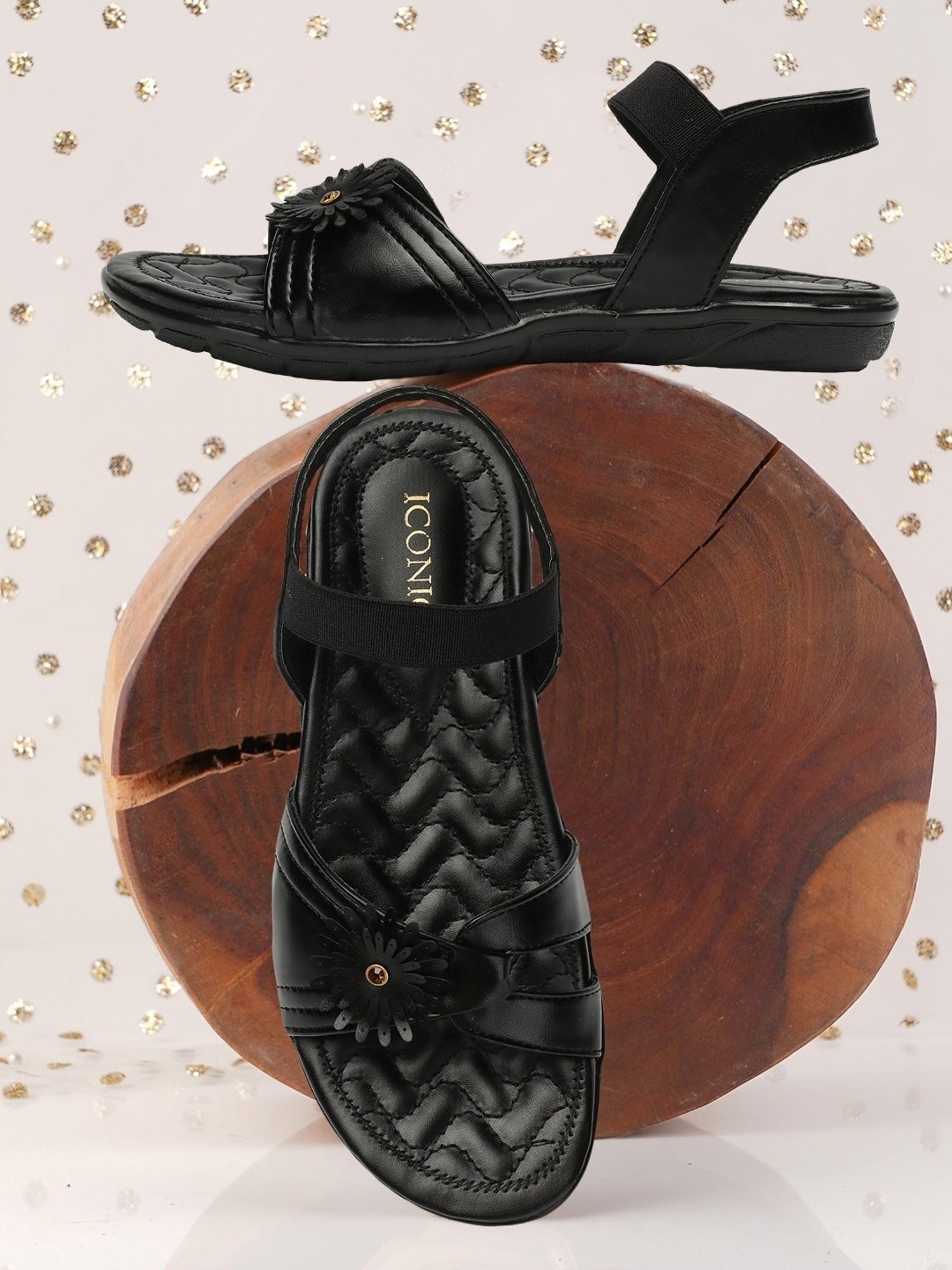 Iconics Women's Black Ankle Strap Sandals