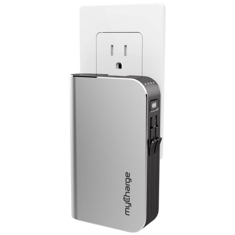 myCharge Hub Max 10050mAh/2.4A Output Power Bank with Integrated Charging Cables - Silver