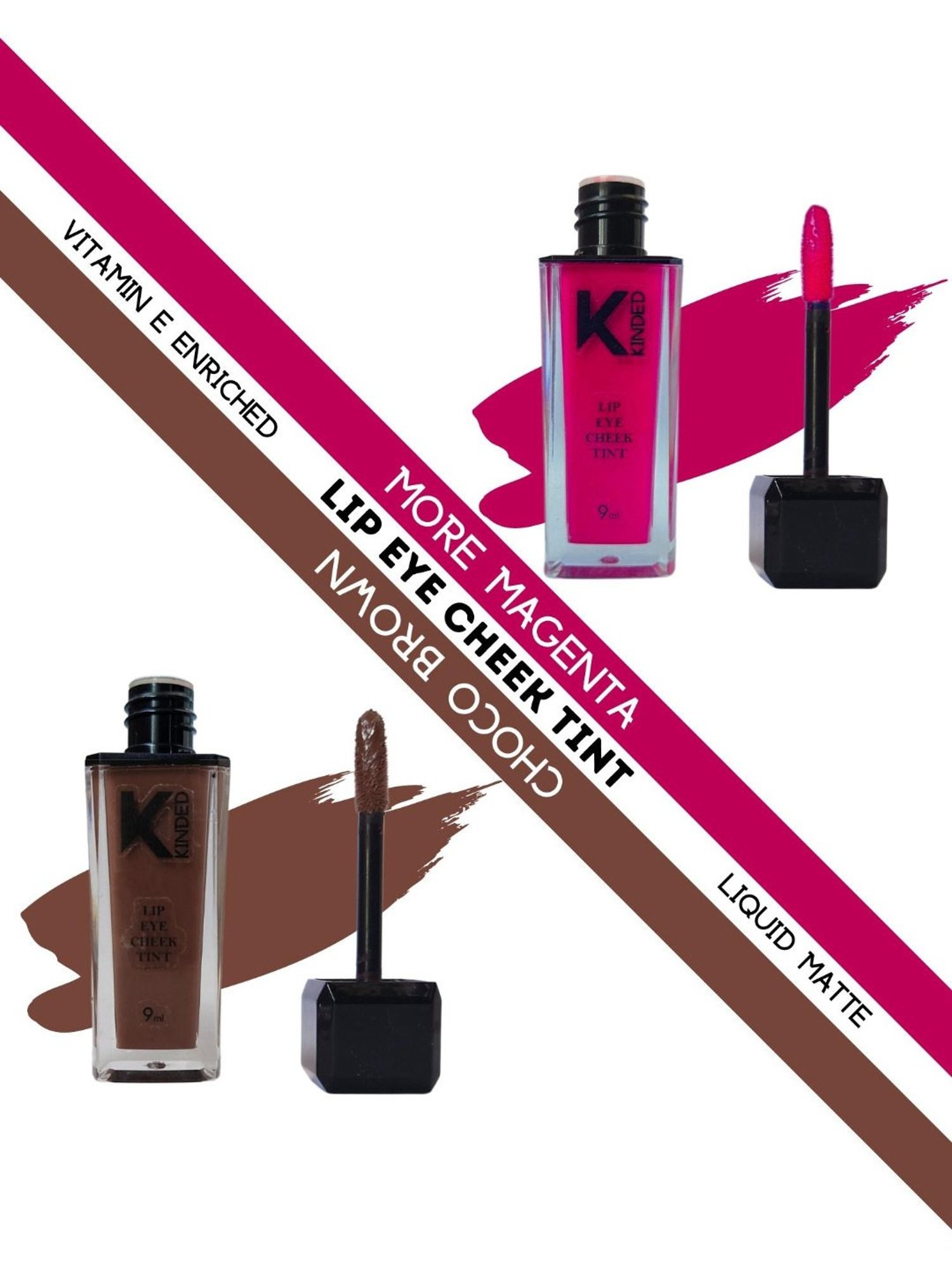 KINDED Lip Eye Cheek Tint More Magenta & Choco Brown Combo