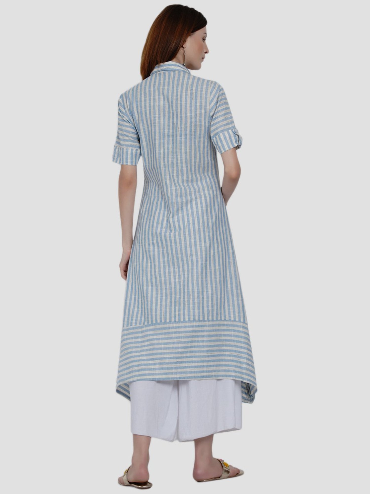 Women Republic Blue Cotton Striped A Line Kurta