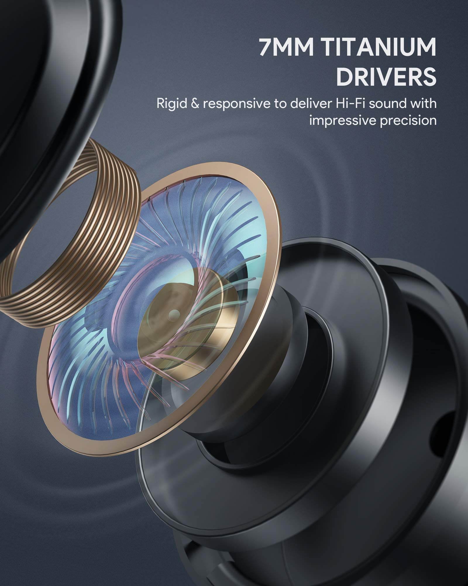 AUKEY EP-T31 True Wireless Earbuds, Bluetooth 5 Headphones Wireless Charging Case, in-Ear Detection, 30H Playtime, IPX5 Water Resistance, Type-C Low Latency Stereo Earphones for iPhones Android Black