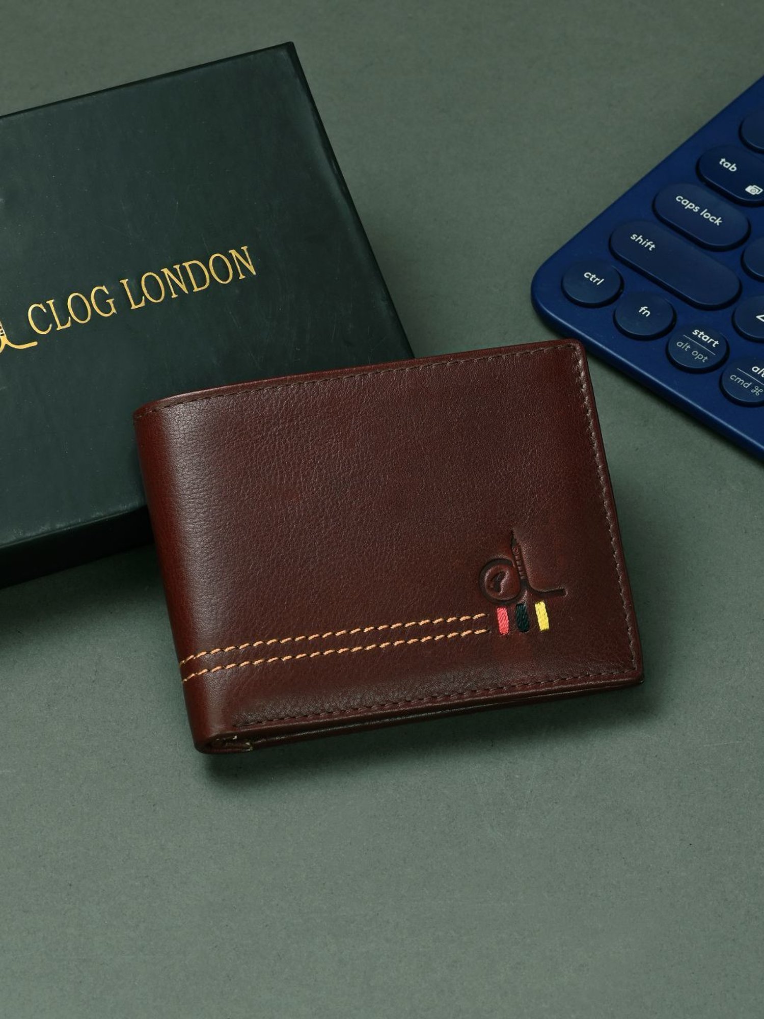 Clog London Brown Leather Small Bi-Fold Wallet for Men