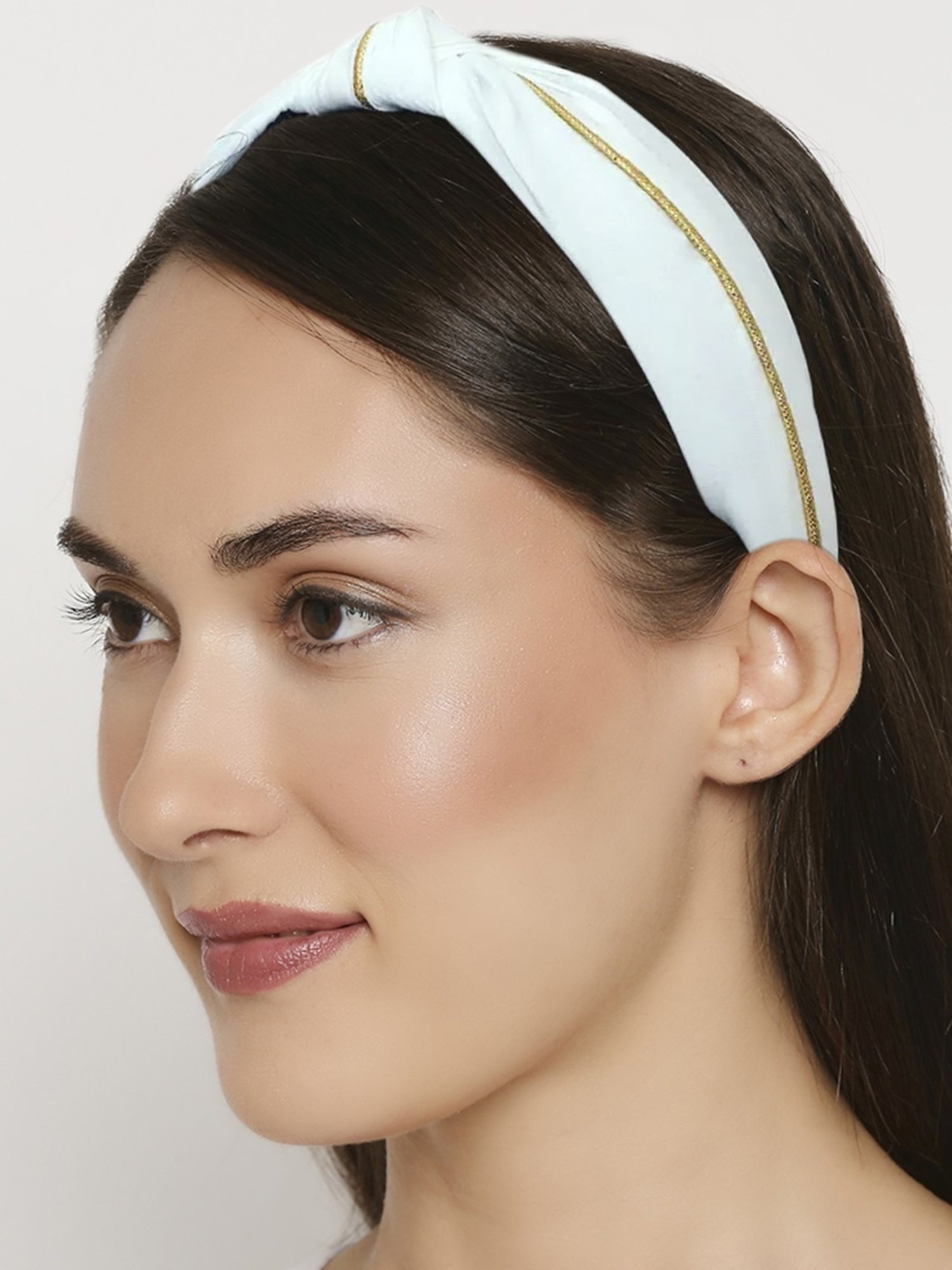 OOMPH White & Gold Satin Silk Knotted Hair Band