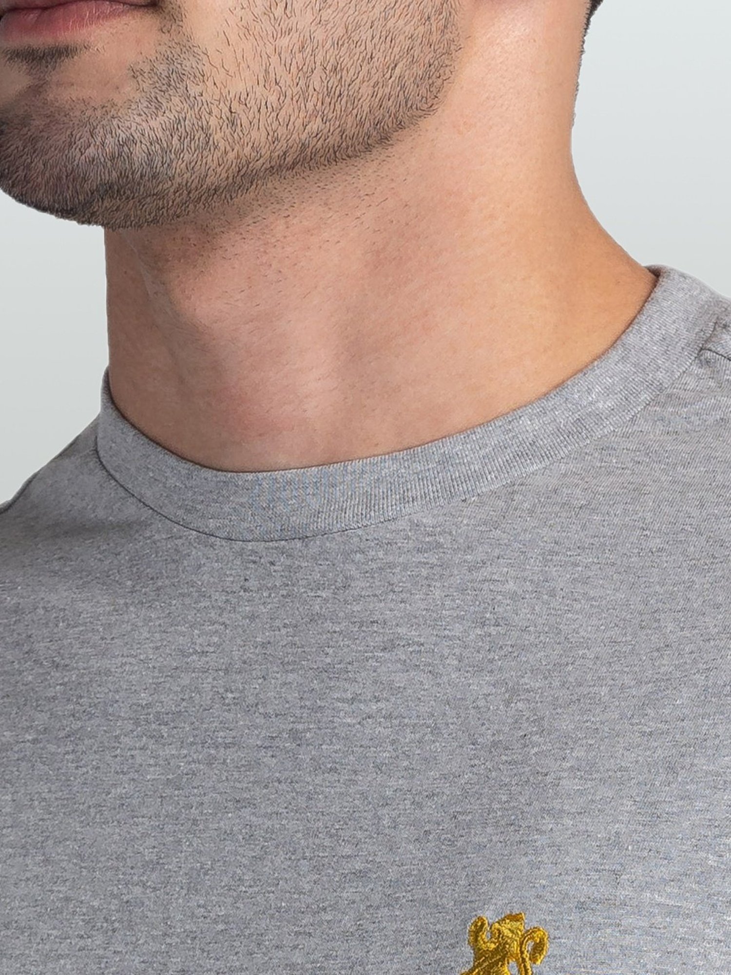 Giordano Grey Melange Slim Fit Crew T-Shirt