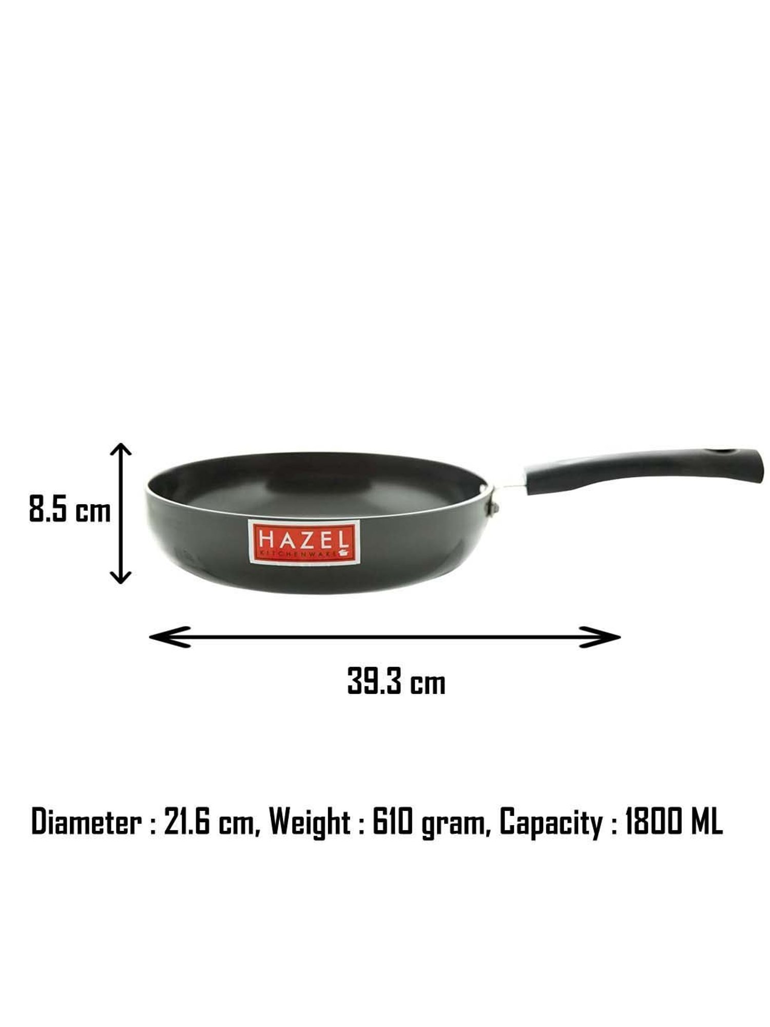 HAZEL Black Aluminium Frying Pan (1800 ml) - Set of 1