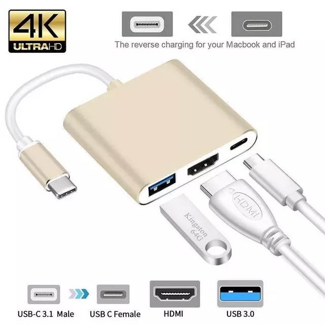 USB C HDMI-compatible Type c HDMI-compatible mac 3.1 Converter Adapter Typec to HDMI-compatible/USB 3.0/Type-C For Apple MacBOOK