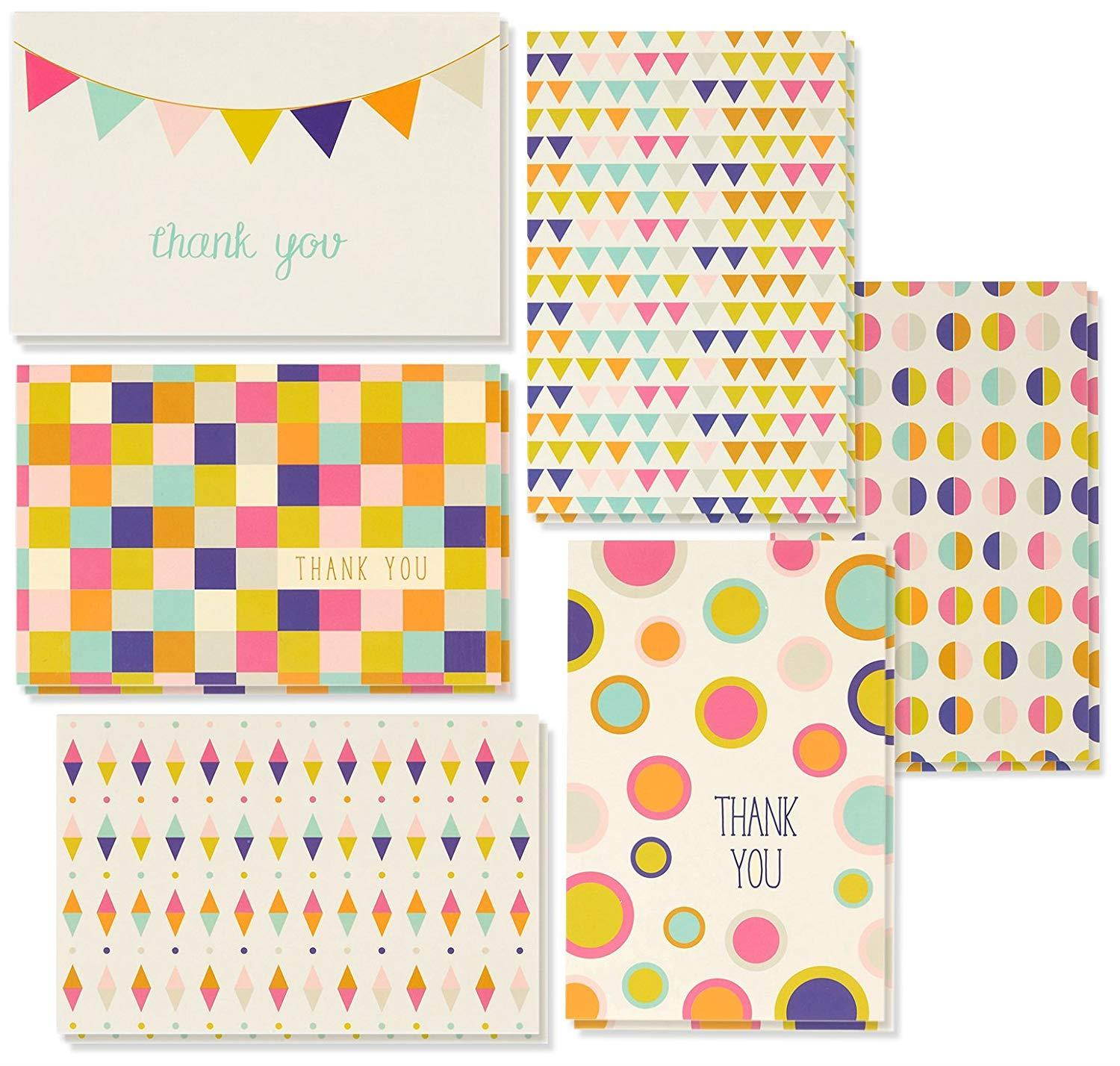Thank You Cards - 48-Count Thank You Notes, Bulk Thank You Cards Set - Blank on the Inside, Unique Retro Geometric Design - Includes Thank You Cards and Envelopes, 4 x 6 Inches