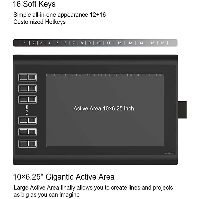 Inspiroy 1060P 10 x 625 Inches Graphic Drawing Pen Tablet with 8192 Levels Pen Pressure 12 Express Keys Upgraded Version