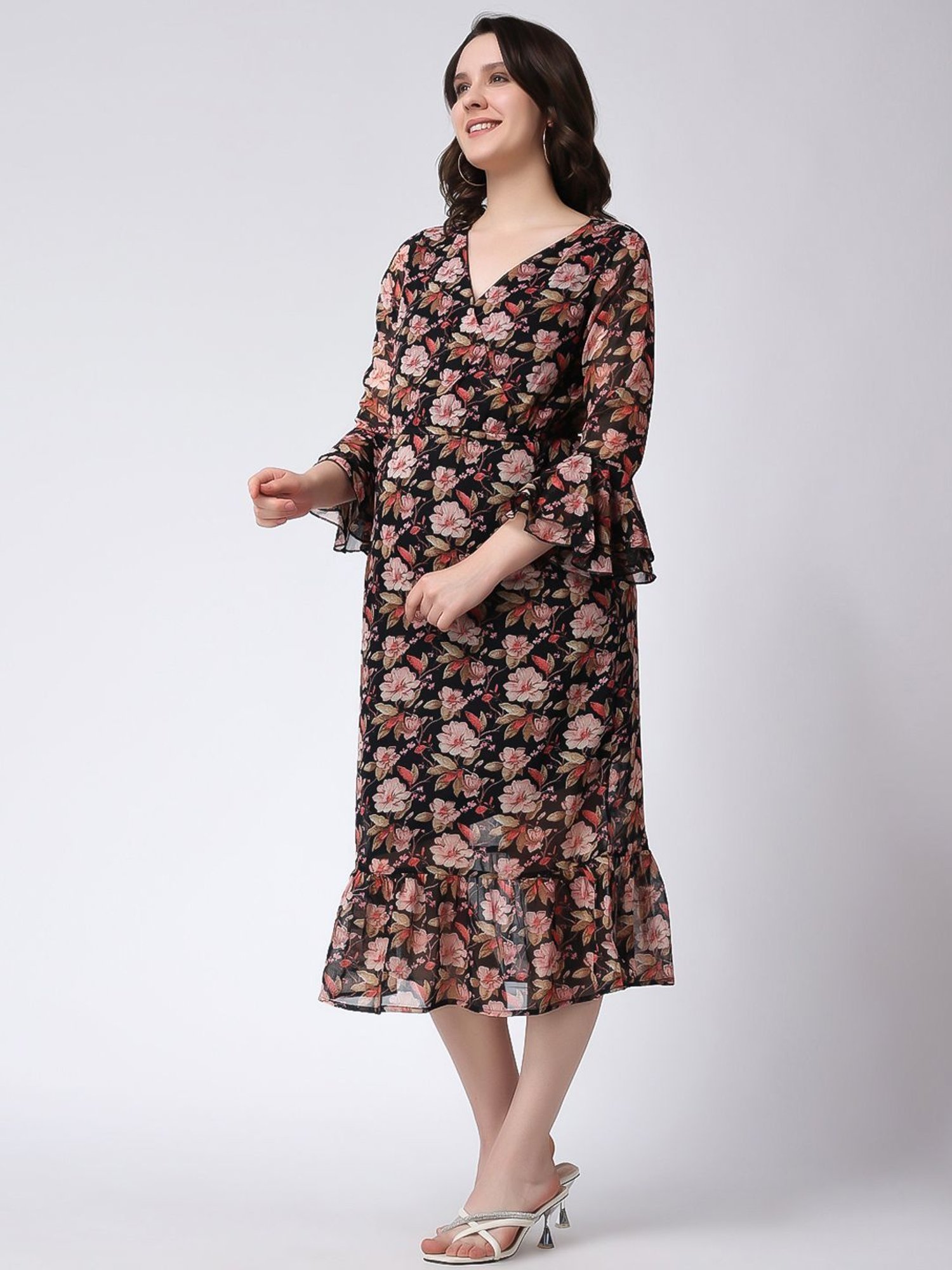 Moms Maternity Black Printed Dress