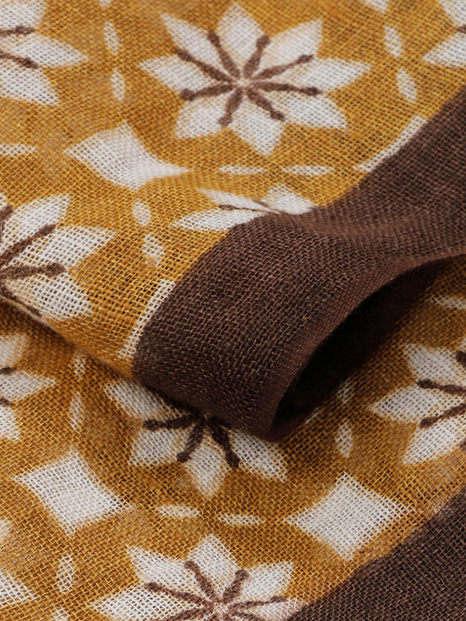 Linen Club Brown Printed Pure Linen Stole