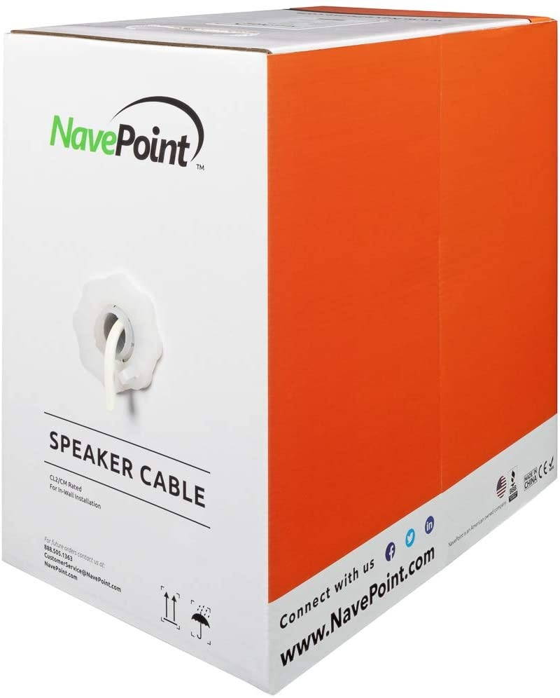 NavePoint 500ft in Wall Audio Speaker Cable Wire CL2 16/4 AWG Gauge 4 Conductor Bulk White