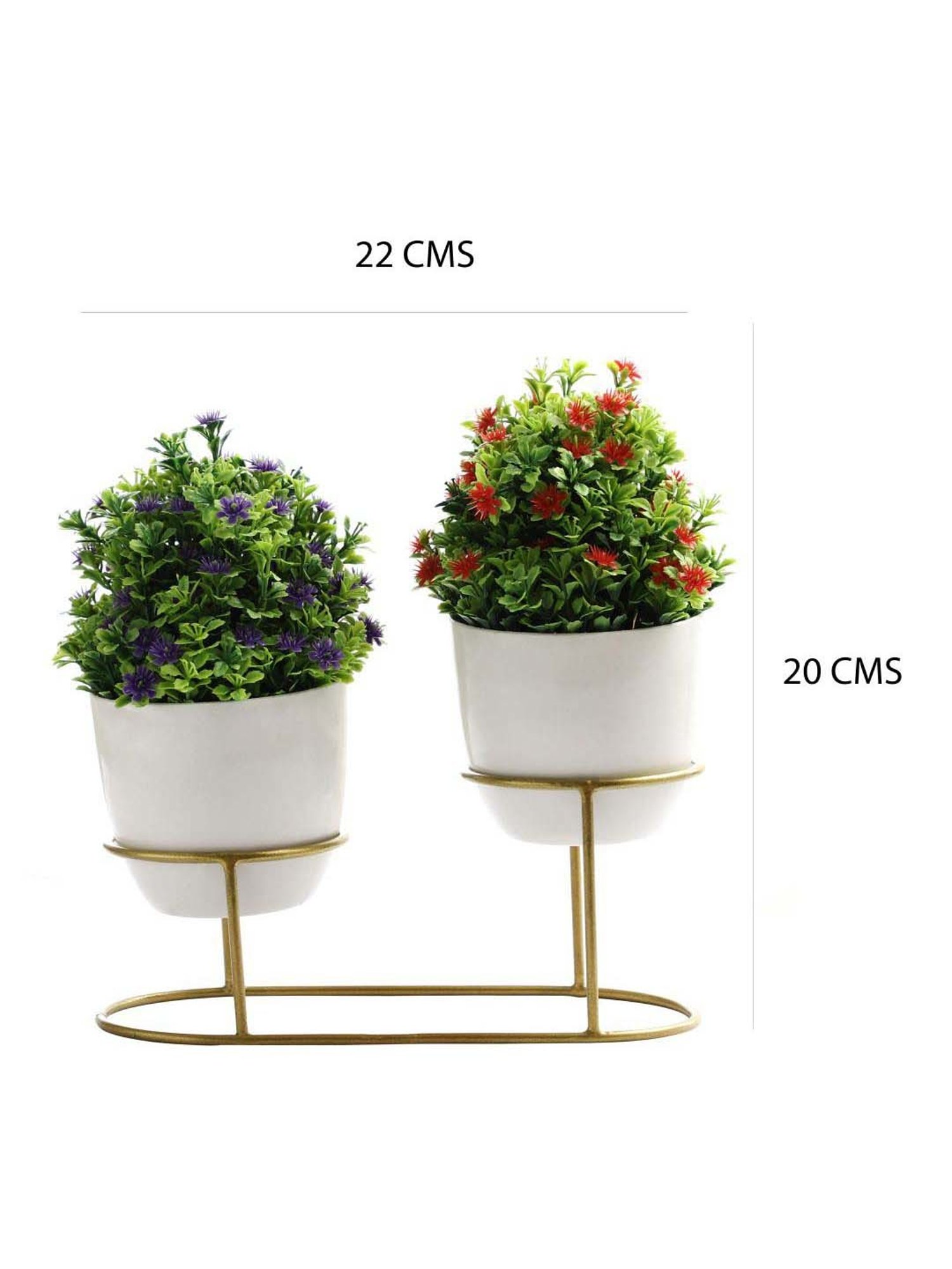 Foliyaj Multicolor Plastic Artificial Plants With Metal Holder - Set of 2