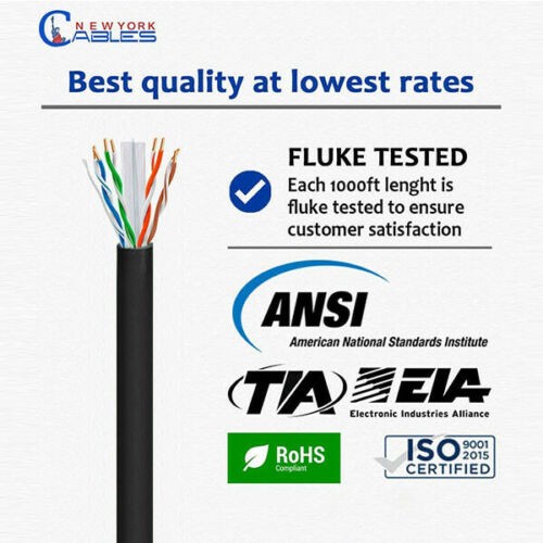 Cat6 Riser (CMR) 1000ft - 4 Pair Solid 23AWG, Ethernet Cable 1000 ft Outdoor - 550MHz 10 Gigabit Speed, Unshielded Twisted Pair (UTP), Bulk Ethernet Cable - Black