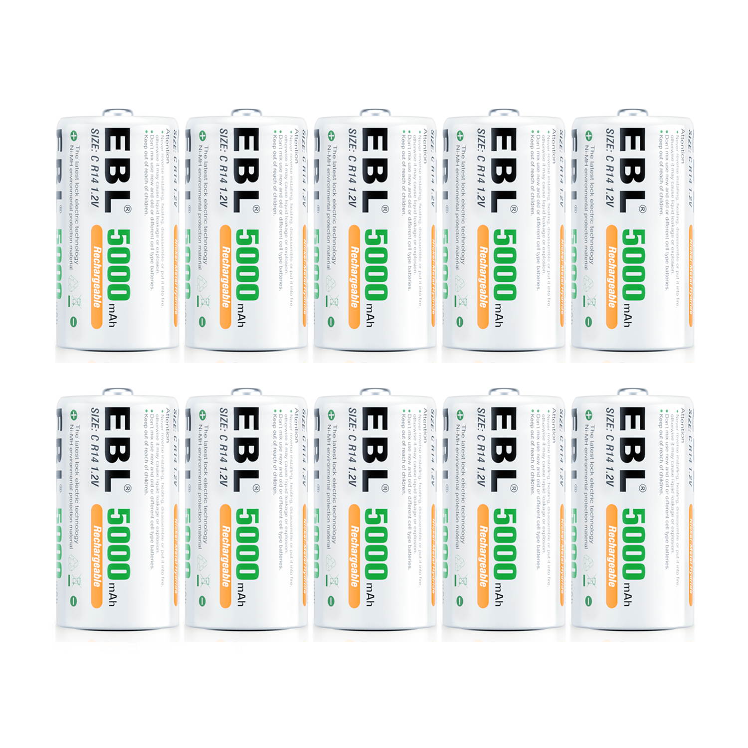 EBL 16 Pack C Size 1.2V 5000mAh Ni-MH Rechargeable Batteries C  Battery
