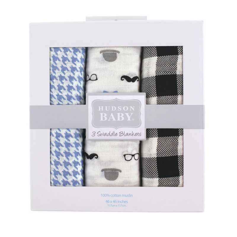 Hudson Baby Infant Boy Cotton Muslin Swaddle Blankets, Gentleman, One Size
