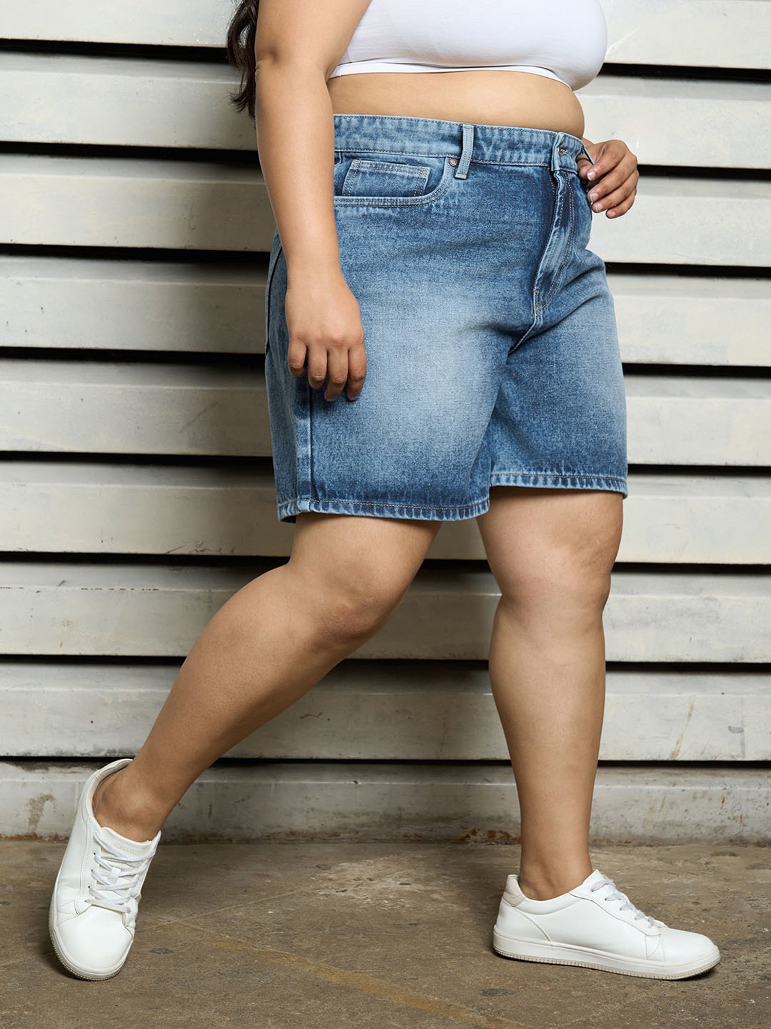 High Star Blue Relaxed Fit High Rise Shorts