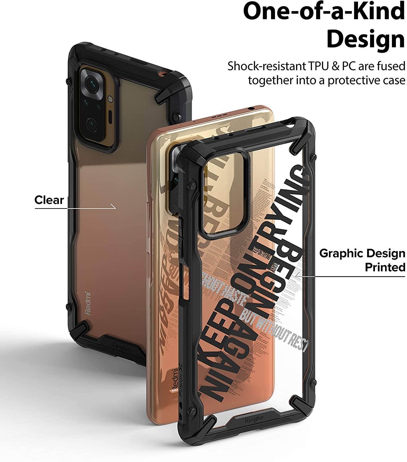 Ringke Fusion-X Compatible with Xiaomi Redmi Note 10 Pro, Redmi Note 10 Pro Max Case, Shockproof Rugged TPU Bumper Cover - Camo Black