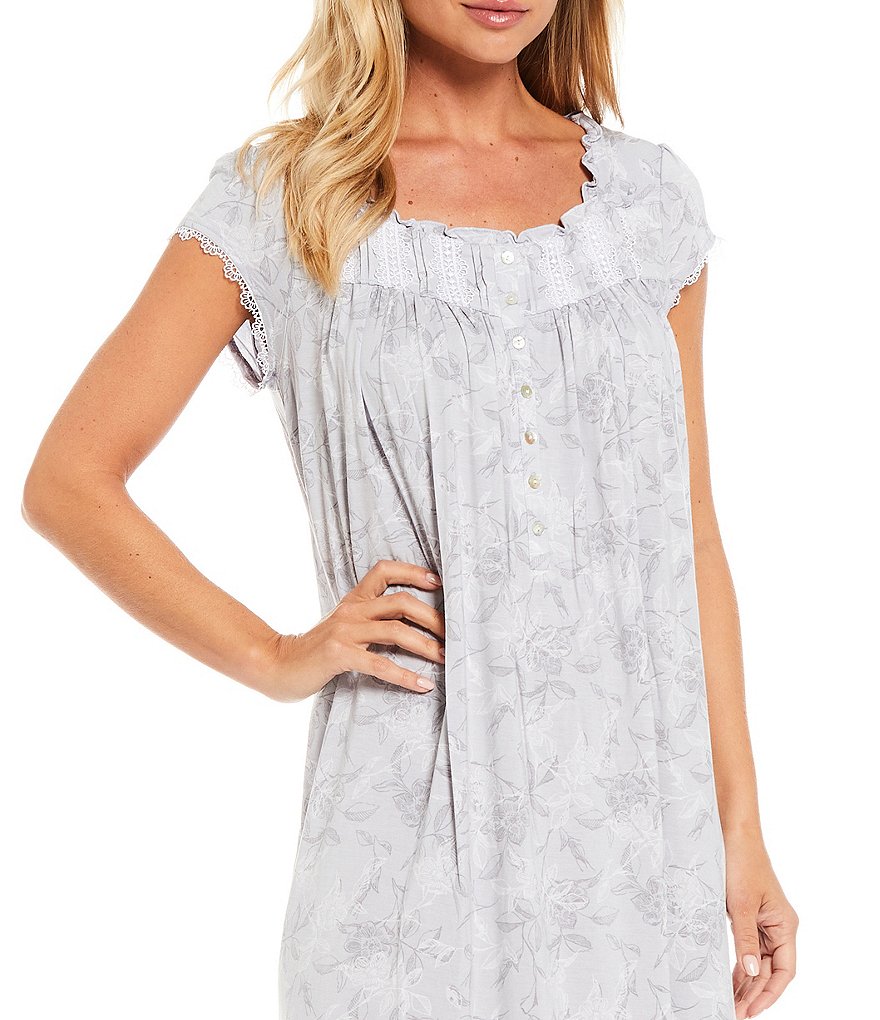 Eileen West Floral Print Cap Sleeve Square Neck Modal Waltz Nightgown