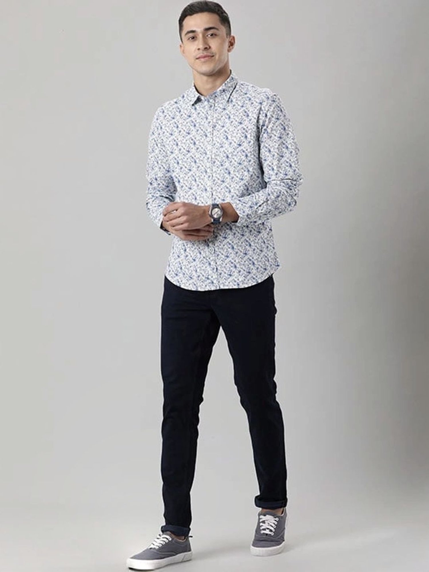 Indian Terrain Ecru Slim Fit Printed Shirt