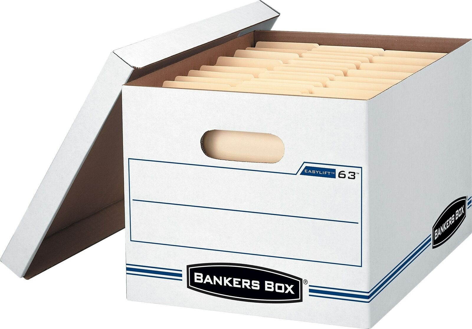 Bankers Box EASYLIFT Storage Box Letter/Letter Lift-Off Lid White/Blue 12/Carton