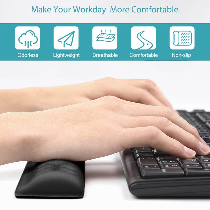 Gel Memory Foam Set Keyboard Wrist Rest Pad, Mouse Wrist Cushion Support for Office, Computer, Laptop, Mac, Comfortable, Lightweight for Easy Typing Pain Relief, Black