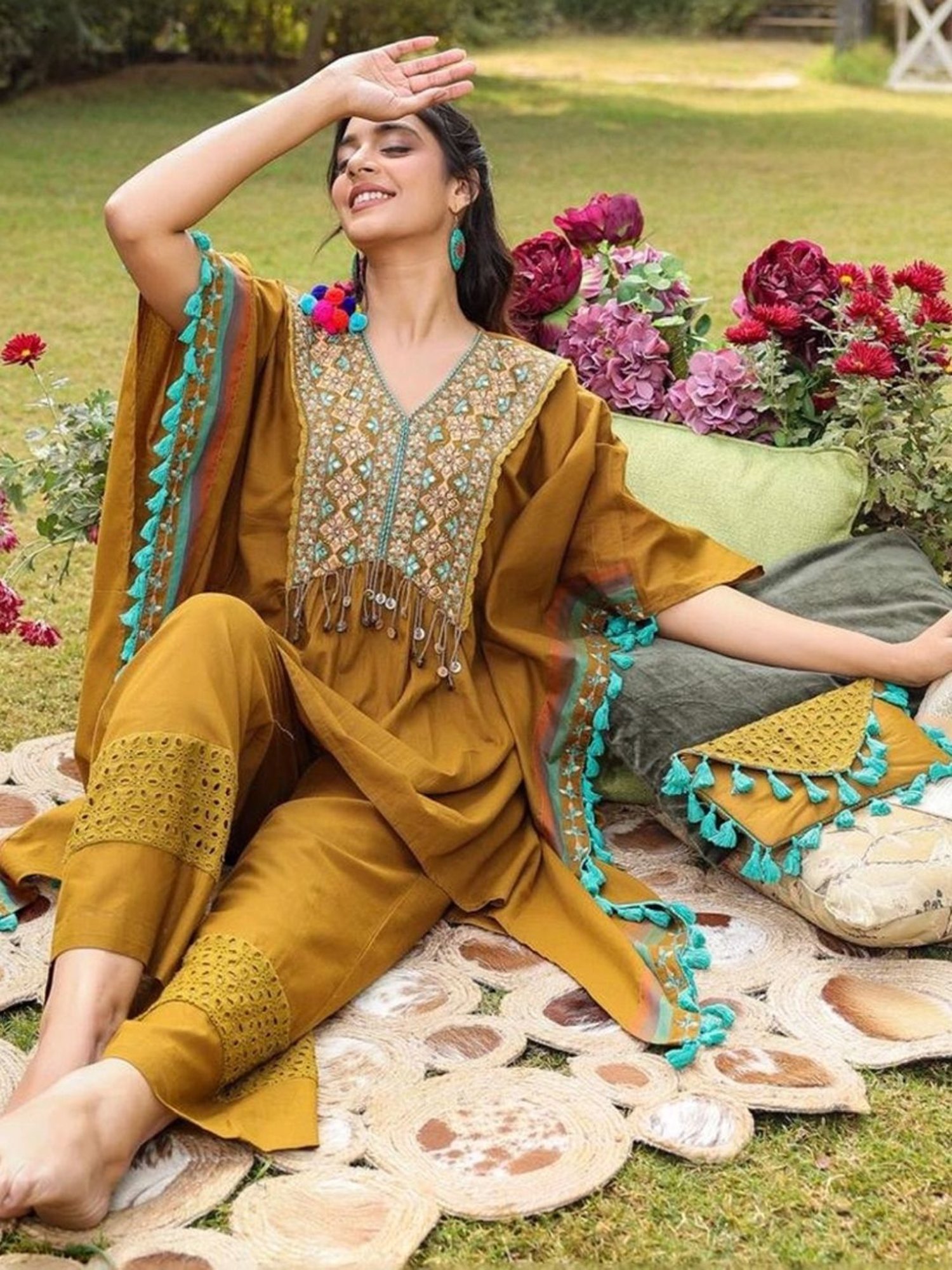 Autumnlane Beige Rupa Forest Tunic with Pant Co-Ord Set Comes With Matching Bag