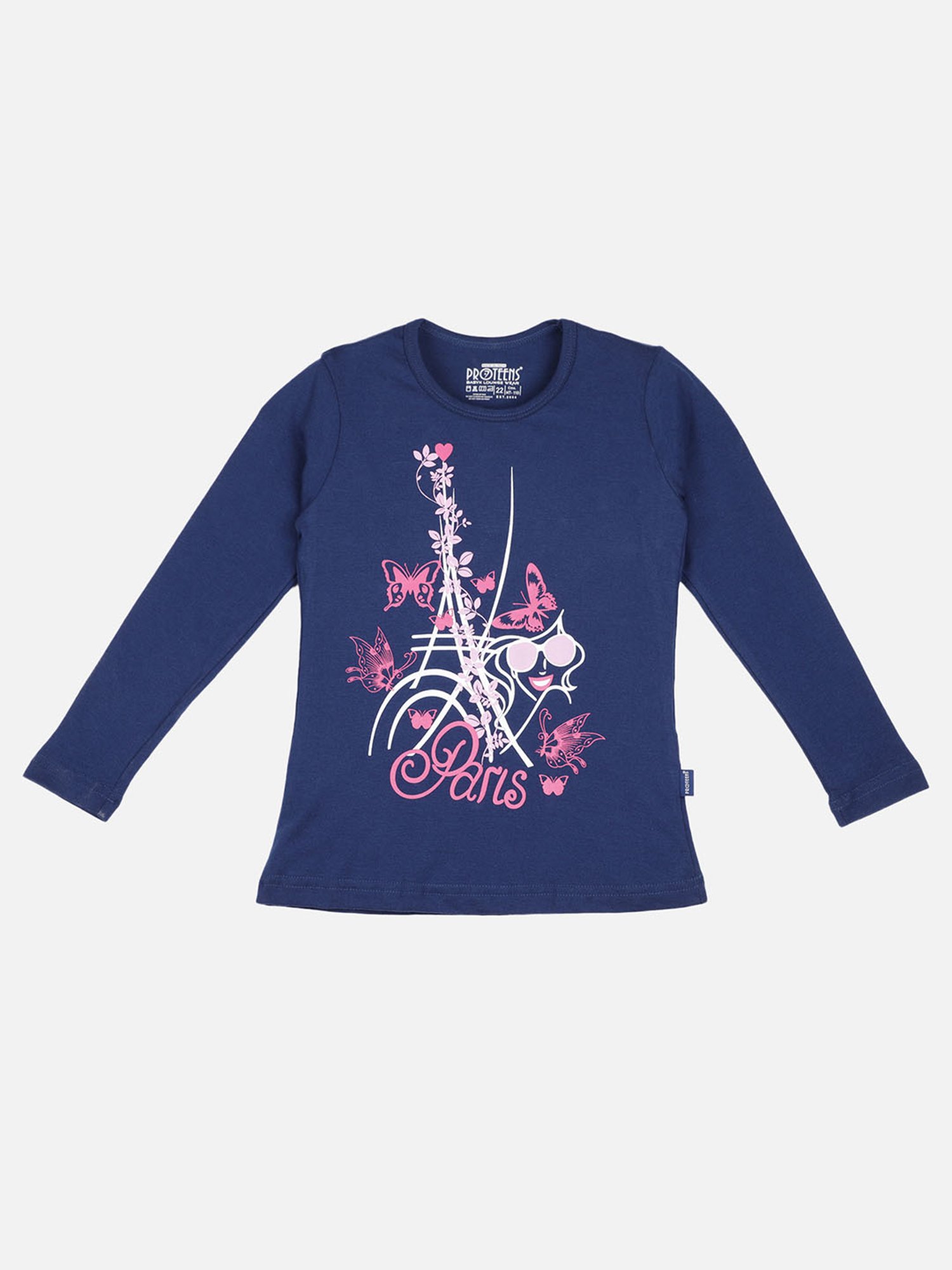 Proteens Girls Navy & Pink Printed Full Sleeves T-Shirt with Pants