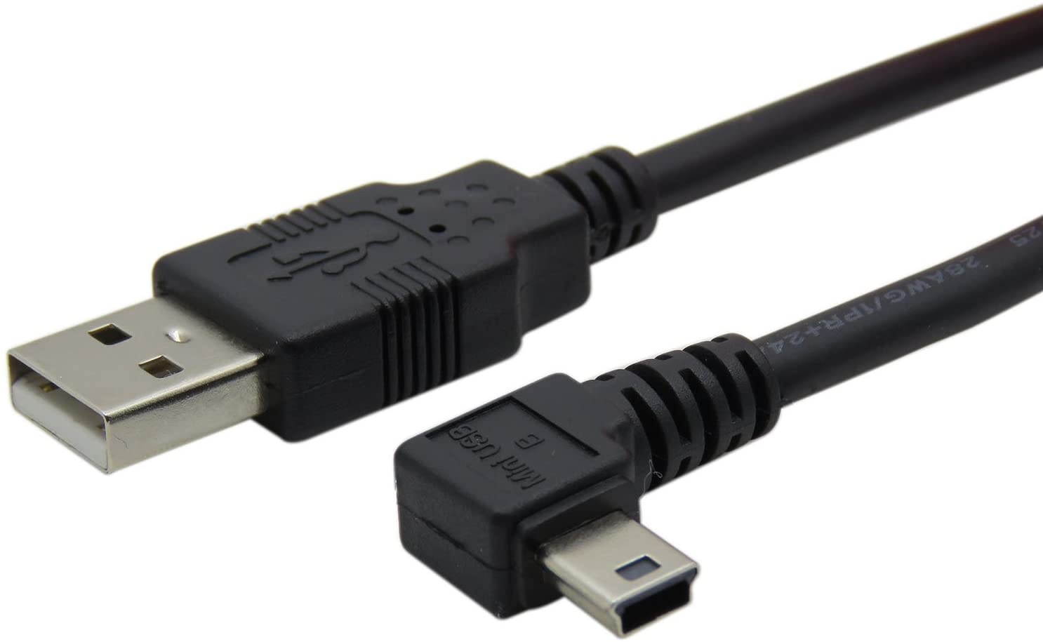 CABLEDECONN 6FT Mini USB B Type 5pin Male Left Angled 90 Degree to USB 2.0 Male Data Car GPS Devices Cable