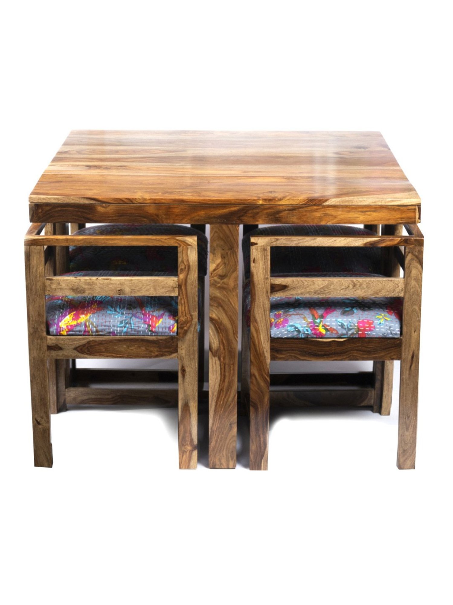 Ikiriya Kingston Printed Brown & Blue Wood 4 Seater Dining Table Set Teak Finish