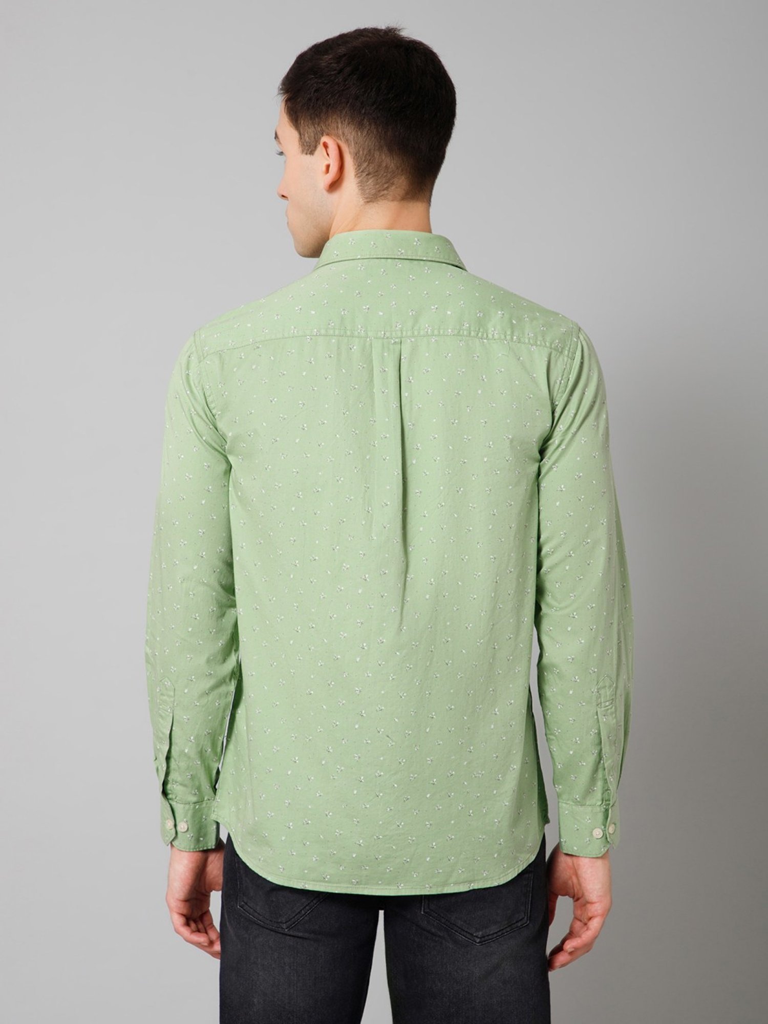 Cantabil Green Cotton Regular Fit Printed Shirt