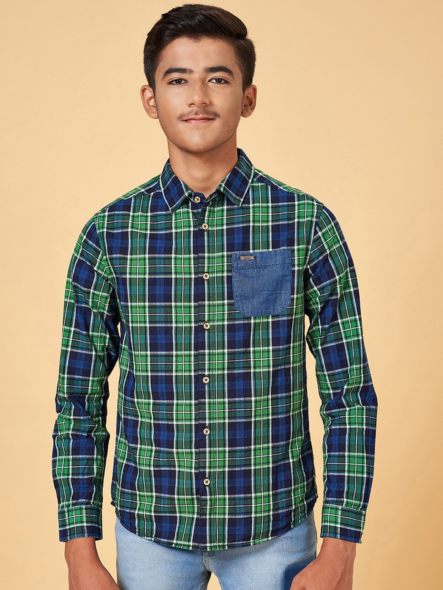 Coolsters by Pantaloons Kids Green & Blue Checks Full Sleeves Shirt