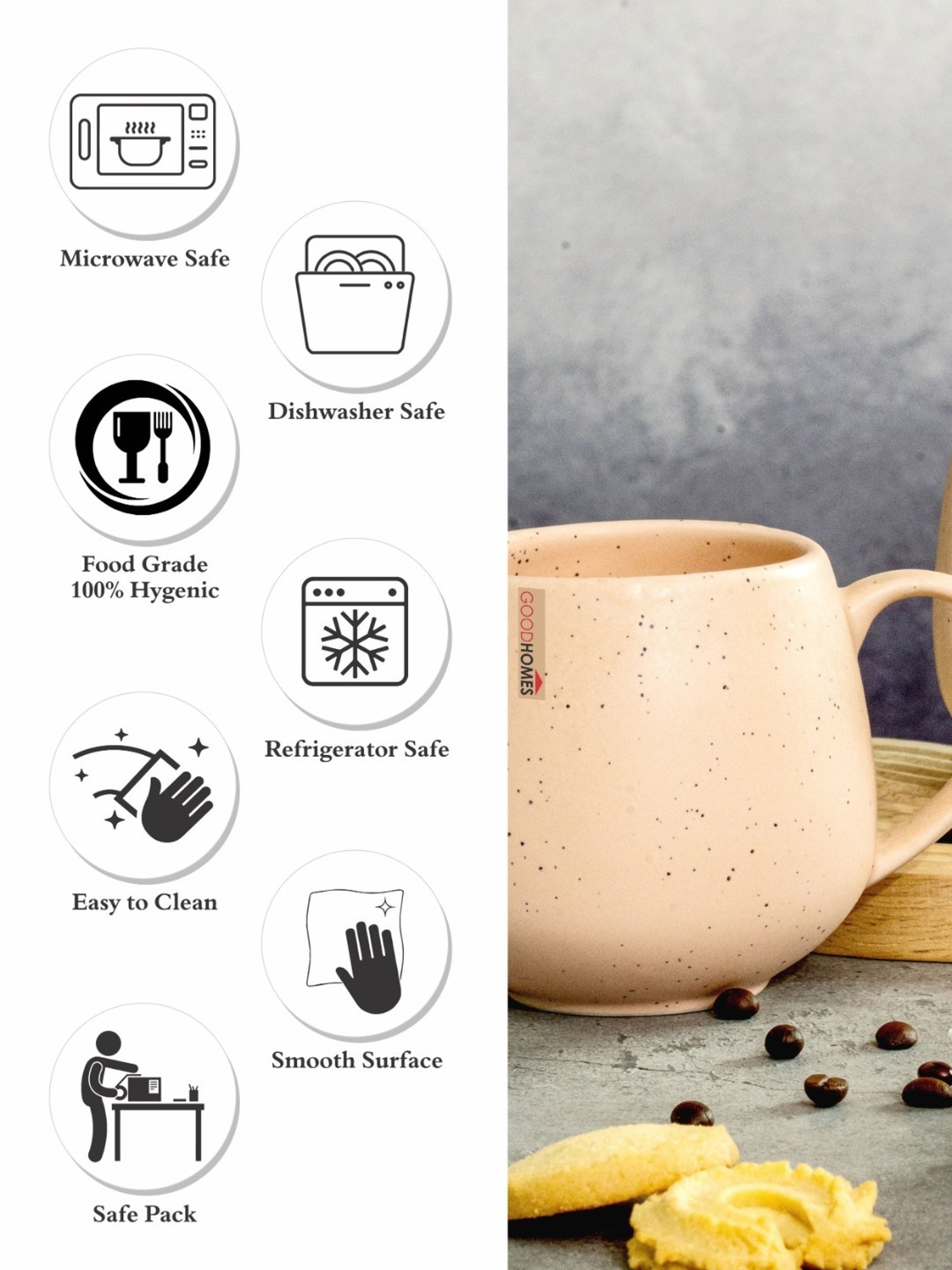 Goodhomes Peach Stoneware Coffee Mug - Set of 2