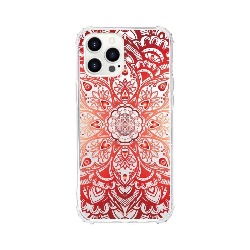 OTM Essentials Apple iPhone 12 Pro Max Tough Edge Clear Phone Case - Mandala Heart Orange & Red