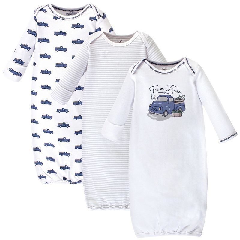 Touched by Nature Baby Boy Organic Cotton Long-Sleeve Gowns 3pk, Truck, 0-6 Months