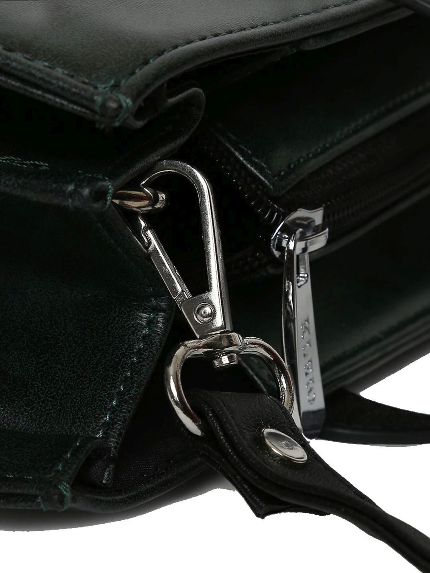 KLEIO Dark Green Solid Medium Handbag
