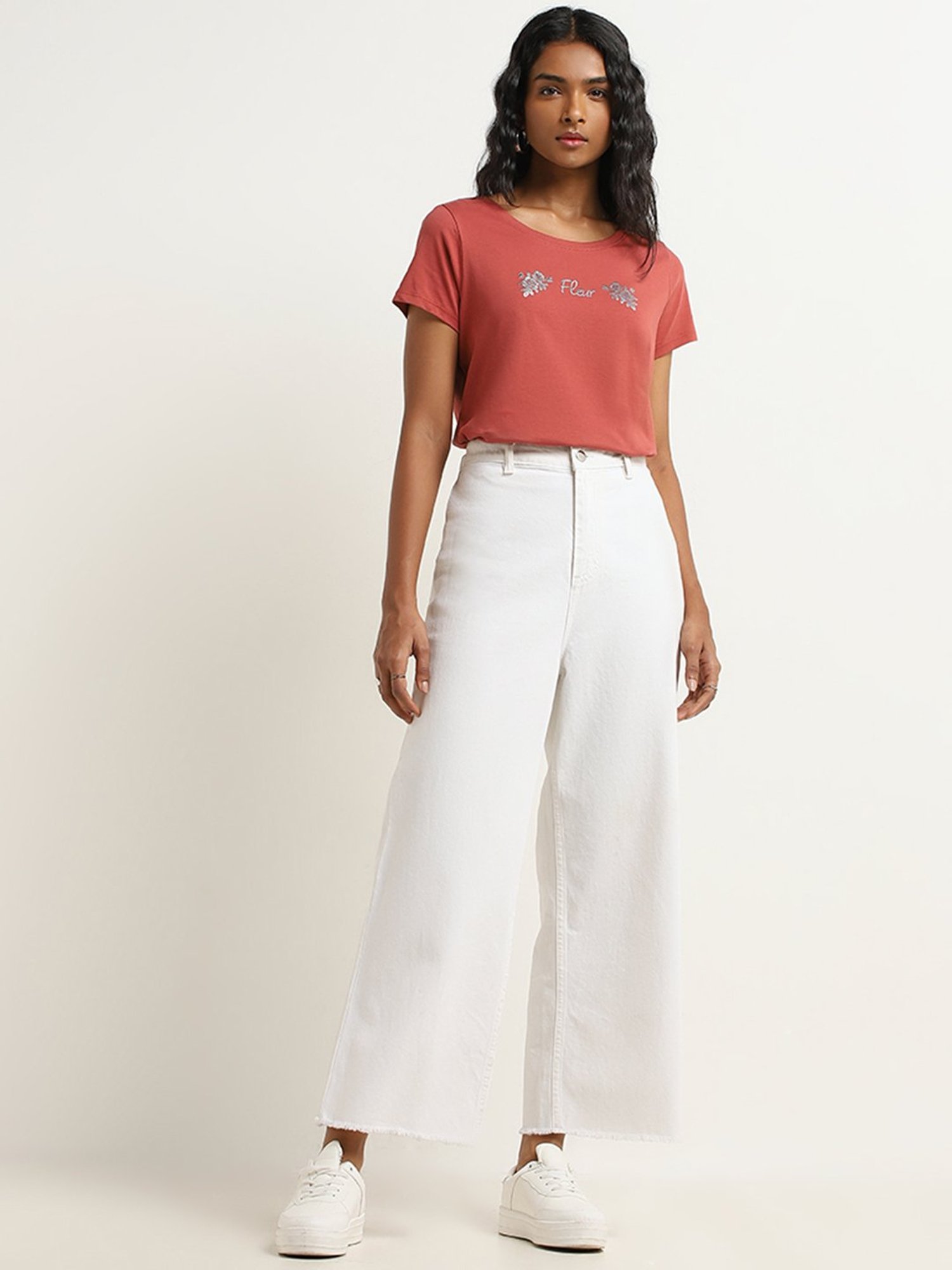 LOV by Westside Dusty Rose Text Printed Cotton T-Shirt