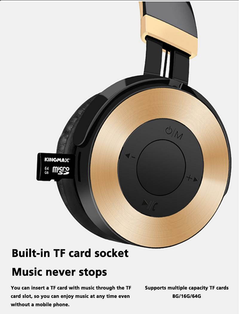 Dprui Foldable Wireless Earphone Hifi Stereo Music Gaming Headset Support Sd Card For Mobile Phone With Mic Bluetooth Headphone (Black)