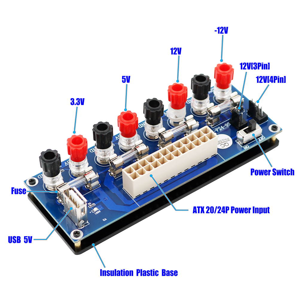 Upgrade version  ATX Power supply Breakout Adapter with USB 5V port and insulation plastic base