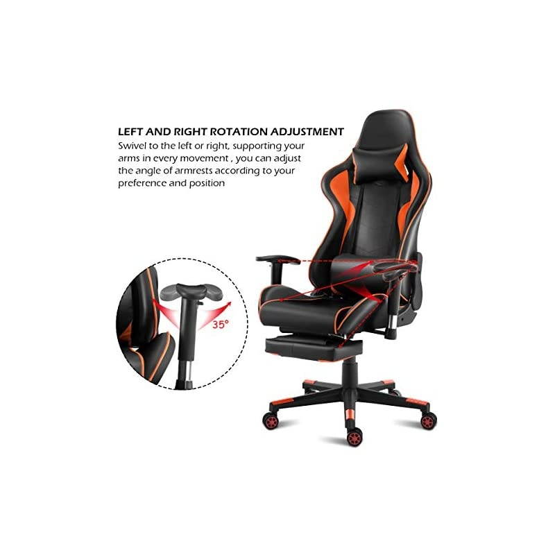 Computer Gaming Chair, Adjustable Massage Gaming Chair w/Footrest and Adjustable Armrests, Ergonomic High Back Racing Chair, Executive Swivel Desk Office Chair with Massage Lumbar (Orange)