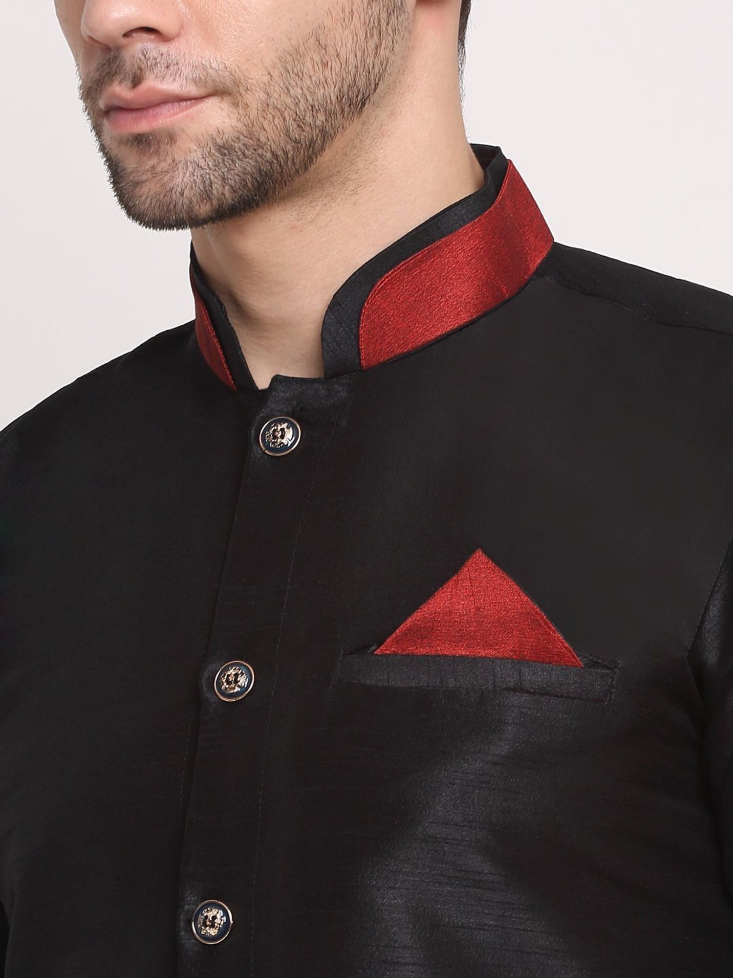 Benstoke Black & Maroon Regular Fit Sherwani Set