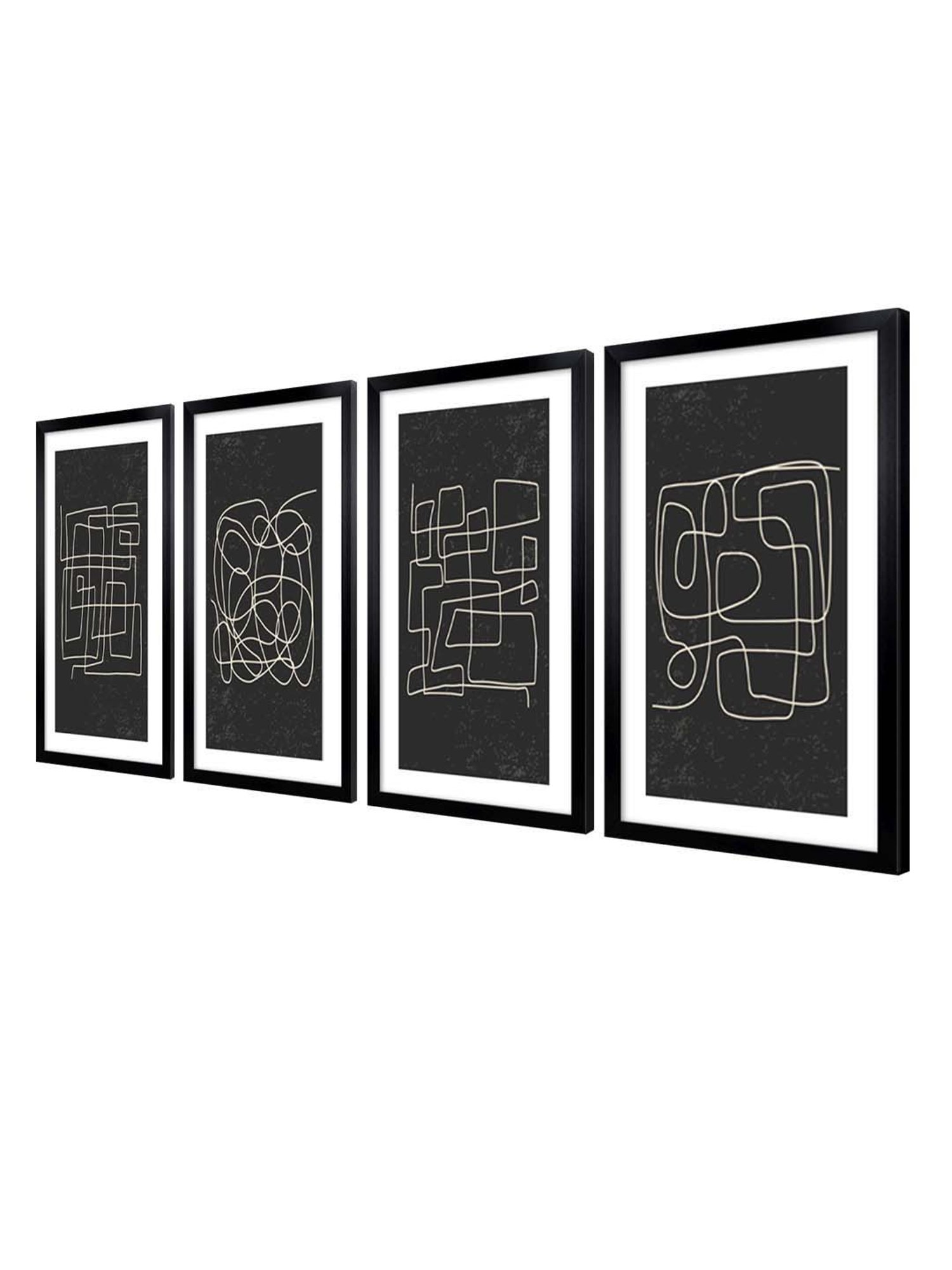 999store Black & Beige Abstract Line Canvas Wall Painting