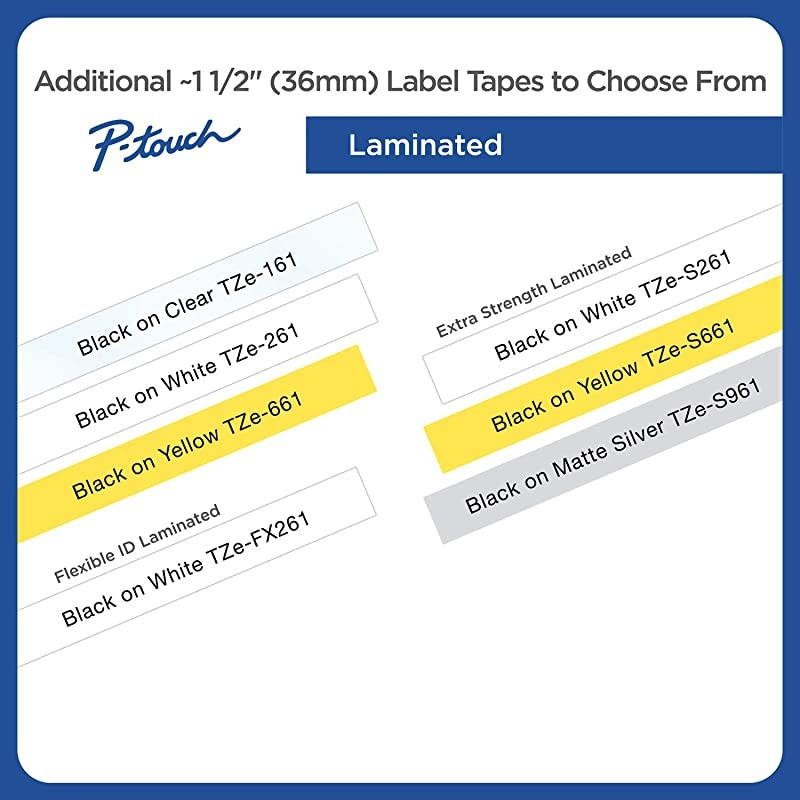 Genuine P-Touch TZE-661 Tape, 1 1/2" (36 mm) Standard Laminated P-Touch Tape, Black on Yellow, For Indoor or Outdoor Use, Water-Resistant, 26.2 ft (8 m), Single-Pack